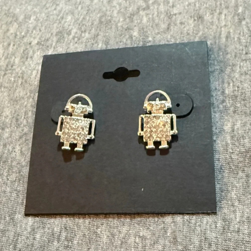 Silver Robot Earrings NWT